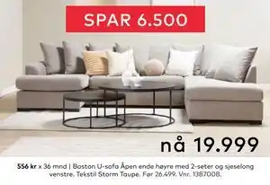 Skeidar Boston U-sofa, NOK 19999 tilbud