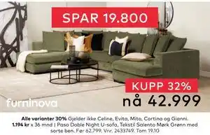 Skeidar Paso Doble Night U-sofa, NOK 42999 tilbud