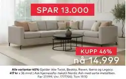Skeidar Ask hjørnesofa, NOK 14999 tilbud