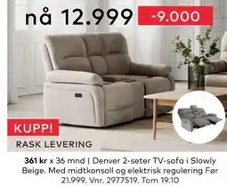 Skeidar Denver 2-seter TV-sofa i Slowly Beige, NOK 12999 tilbud
