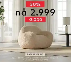 Skeidar Comfy stol stor, NOK 2999 tilbud