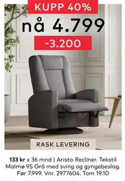 Skeidar Aristo Recliner, NOK 4799 tilbud