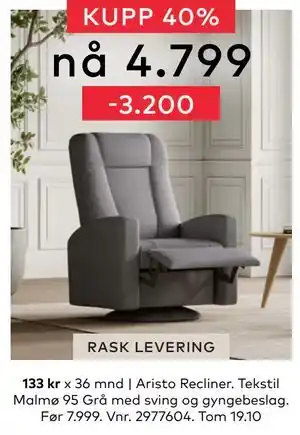 Skeidar Aristo Recliner, NOK 4799 tilbud