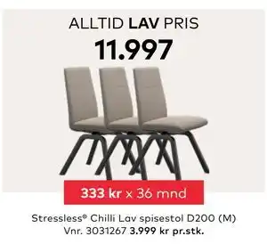 Skeidar Stressless Chilli Lav spisestol D200 (M), NOK 11997 tilbud