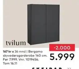 Skeidar Bergamo skyvedørsgarderobe, NOK 5999 tilbud