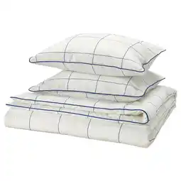 IKEA Bredvecklare Sengesett, 2 putevar, hvit blå/rute, 240x220/50x60 cm tilbud