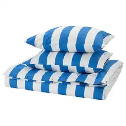 IKEA SlÅnhÖstmal Sengesett, 2 putevar, blå/hvit/stripet, 240x220/50x60 cm tilbud