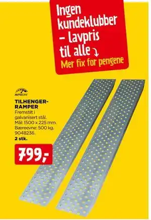 jem & fix TILHENGERRAMPER, NOK 799 tilbud