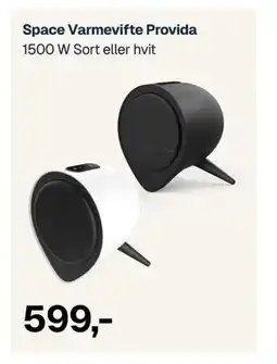 Jernia Space Varmevifte Provida 1500 W Sort eller hvit tilbud