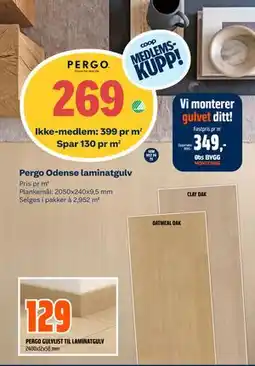 Obs Bygg Pergo Odense laminatgulv, NOK 399, Medlemspris tilbud