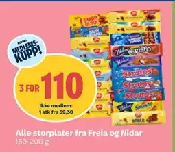 Coop Obs Alle storplater fra Freia og Nidar, Medlemspris tilbud