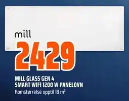 Obs Bygg MILL GLASS GEN 4 SMART WIFI 1200 W PANELOVN, NOK 2429 tilbud