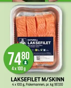 Kiwi LAKSEFILET M/SKINN, NOK 74.8 tilbud