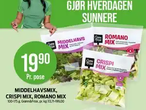 Kiwi MIDDELHAVSMIX, CRISPI MIX, ROMANO MIX, NOK 19.9 tilbud