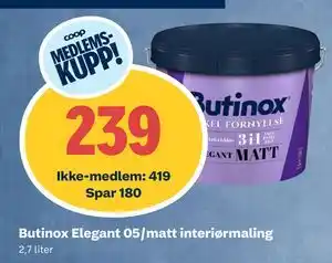 Obs Bygg Butinox Elegant 05/matt interiørmaling, NOK 419, Medlemspris tilbud