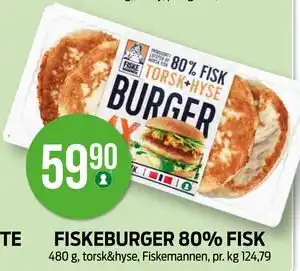 Kiwi FISKEBURGER 80% FISK, NOK 59.9 tilbud