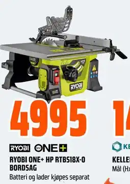 Obs Bygg RYOBI ONE+ HP RTBS18X-0 BORDSAG, NOK 4995 tilbud