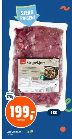 Coop Obs COOP GRYTEKJØTT, NOK 199 tilbud