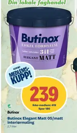 Coop Byggmix Butinox Elegant Matt 05/matt interiør maling, NOK 419, Medlemspris tilbud