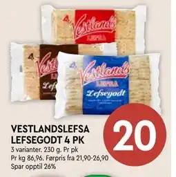 Coop Mega VESTLANDSLEFSA LEFSEGODT 4 PK, NOK 20 tilbud
