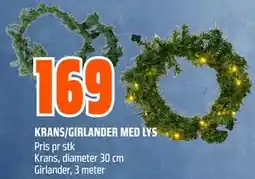 Obs Bygg KRANS/GIRLANDER MED LYS, NOK 169 tilbud