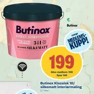 Coop Byggmix Butinox Klassisk 10/ silkematt interiørmaling, NOK 339, Medlemspris tilbud