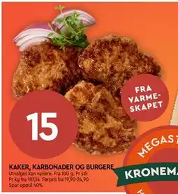 Coop Mega KAKER, KARBONADER OG BURGERE, NOK 15 tilbud