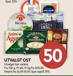 Coop Mega UTVALGT OST, NOK 50 tilbud