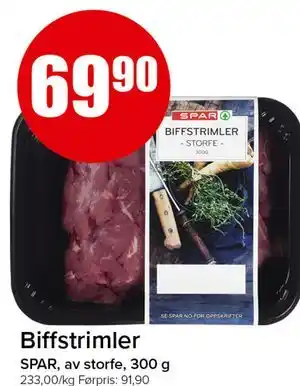 Spar Biffstrimler, NOK 69.9 tilbud