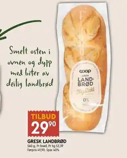 Coop Mega GRESK LANDBRØD, NOK 29.9 tilbud
