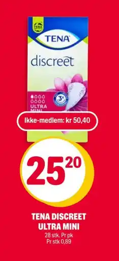 Coop Extra TENA DISCREET ULTRA MINI, NOK 50.4, Medlemspris tilbud
