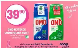 Coop Extra OMO FLYTENDE COLOR/ULTRA HVITT, NOK 39.9 tilbud