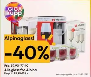 Gigaboks Alle glass fra Alpina tilbud