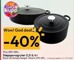 Gigaboks Støpejernsgryter 3,3 l & 4 l tilbud