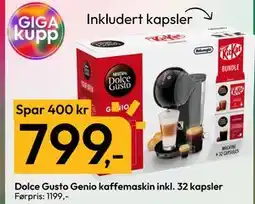 Gigaboks Dolce Gusto Genio kaffemaskin inkl. 32 kapsler, NOK 799 tilbud