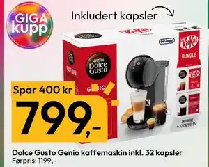 Gigaboks Dolce Gusto Genio kaffemaskin inkl. 32 kapsler, NOK 799 tilbud