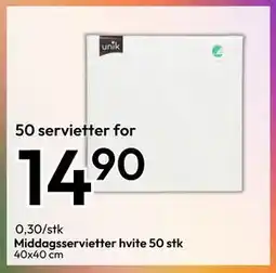 Gigaboks Middagsservietter hvite 50 stk, NOK 14.9 tilbud