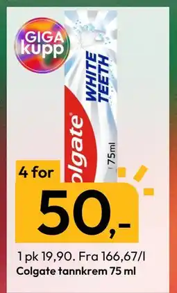 Gigaboks Colgate tannkrem 75 ml, NOK 50 tilbud