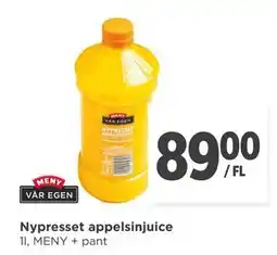 Meny Nypresset appelsinjuice, NOK 89 tilbud