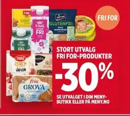 Meny STORT UTVALG FRI FOR-PRODUKTER tilbud
