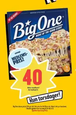Coop Prix Big One classic pizza 570 g pr stk, Medlemspris tilbud