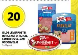 Bunnpris Gilde Leverpostei Ovnsbakt Original, Familiens Salami og Servelat, NOK 20 tilbud