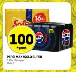 Bunnpris PEPSI MAX/SOLO SUPER, NOK 100 tilbud
