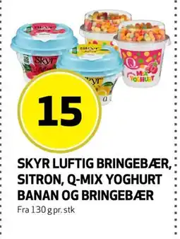 Bunnpris Skyr Luftig bringebær, sitron, q-mix yoghurt banan og bringebær, NOK 15 tilbud