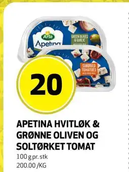 Bunnpris APETINA HVITLØK & GRØNNE OLIVEN OG SOLTØRKET TOMAT, NOK 20 tilbud