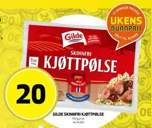 Bunnpris Gilde Skinnfri Kjøttpølse, NOK 20 tilbud
