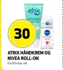 Bunnpris ATRIX HÅNDKREM OG NIVEA ROLL-ON, NOK 30 tilbud