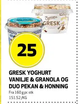 Bunnpris GRESK YOGHURT VANILJE & GRANOLA OG DUO PEKAN & HONNING., NOK 25 tilbud
