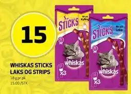 Bunnpris WHISKAS STICKS LAKS OG STRIPS, NOK 15 tilbud