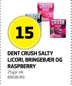 Bunnpris DENT CRUSH SALTY LICORI, BRINGEBÆR OG RASPBERRY, NOK 15 tilbud